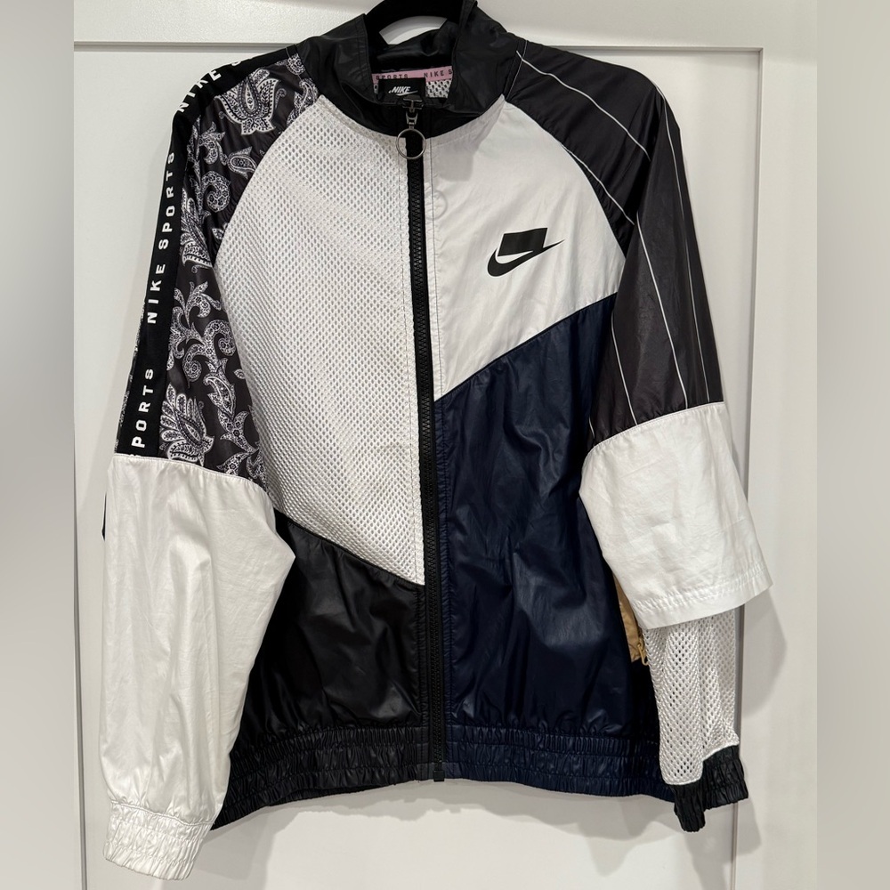 Nike Track Jacket with Mesh Detail, Black/White/Navy, medium